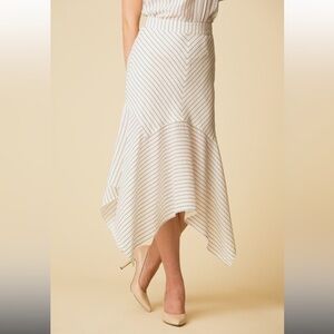 Ganni Women Silk Blend Off-White Black Stripe Wilkie Seersucker Midi Skirt